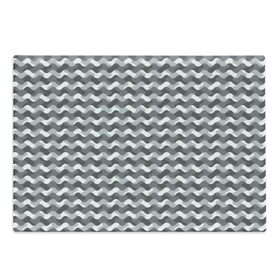 Grey Cutting Board, Minimalist Gradient Wavy Flat Lines Various Color Influences Retro Print, Decorative Tempered Glass Cutting and Serving Board, Large Size, Charcoal Grey, by Ambesonne