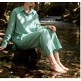 thumbnail image 6 of Amzcrzy Two Piece Sets for Women 2026 Solid Color Spring Outfits V Neck Button Down Shirt with Roll Tab Sleeves Wide Leg Pants Lounge Sets with Pockets Dressy Casual Loungewear Sets Green L, 6 of 6