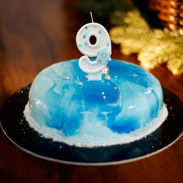 Snowflake Number Birthday Candle - White & Blue Snow Themed Cake Topper