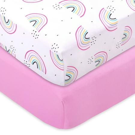 Little Star Organic Pink Taste the Rainbow Cotton Fitted Sheets, Crib Bed, 2 Pieces
