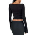 thumbnail image 4 of xiaxaixu Women's Spring Autumn Slim Crop Tops Black Long Sleeve Square Neck Button T-shirt, 4 of 5