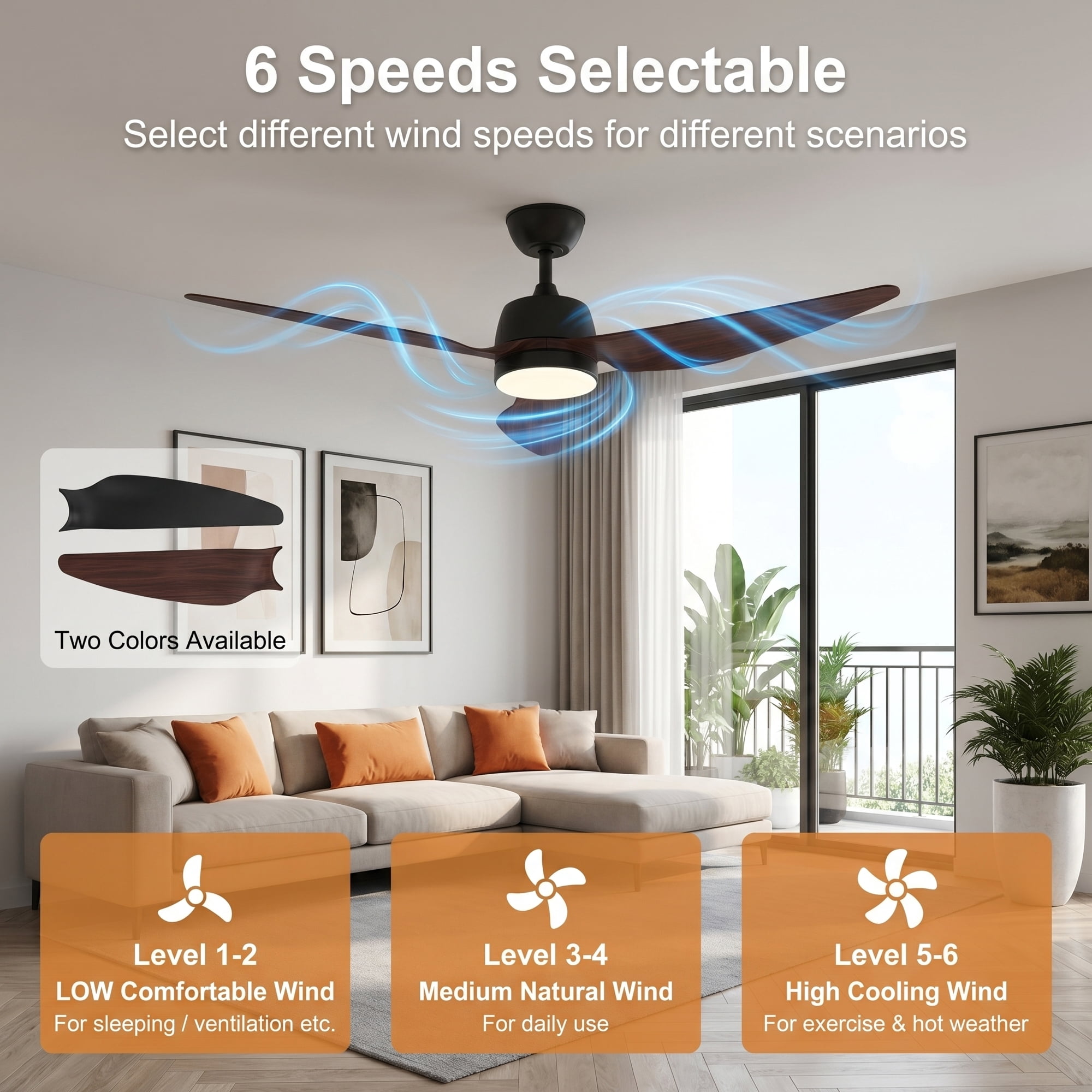 Ceiling Fans with Lights, 56 inch Ceiling Fan with Light and Remote Control, Flush Mount, 3CCT, Dimmable, Quiet Reversible Motor, Black Ceiling Fan for Bedroom Indoor/Outdoor Use