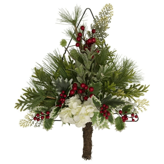 Northlight 24" Pine Christmas Tree Wall Hanging Decoration with Berries and Holly