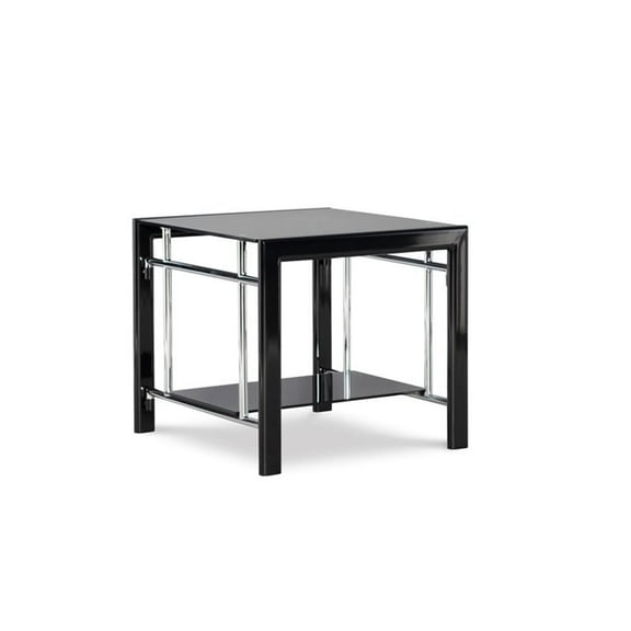Pemberly Row Transitional Glass and Metal End Table in Black