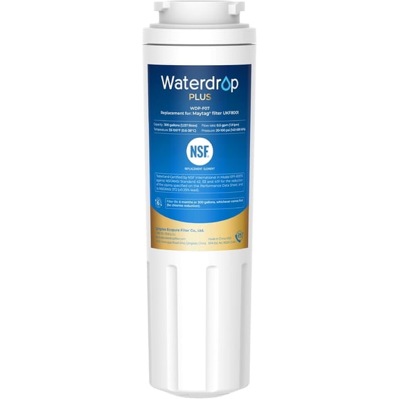 Waterdrop Plus UKF8001 NSF 401,53 Certified Refrigerator Water Filter, 𝐑𝐞𝐝𝐮𝐜𝐞 𝐏𝐅𝐀𝐒, Replacement for Whirlpool® Everydrop®, EDR4RXD1, (1)