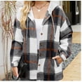 thumbnail image 2 of Aricy Women's Casual Plaid Hooded Jackets Shacket Flannel Drawstring Long Sleeve Plaid Jacket Button Down Coats Shirt Warm Hoodie Blouse fall Tops with Pocket, 2 of 5
