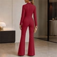 thumbnail image 6 of BRGZLK Women Dressy Jumpsuit 2026 Trendy Solid Color Long Sleeve Collared Flare Leg Romper Casual Business Work Jumpsuits Night Out Outfit Overalls Wine L, 6 of 6