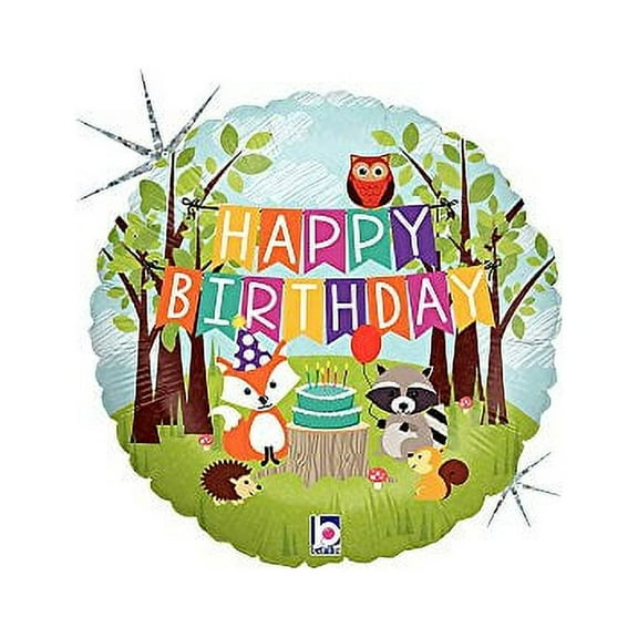 18 inch Woodland Birthday Party Betallic Foil Mylar Balloon - Party Supplies Decorations