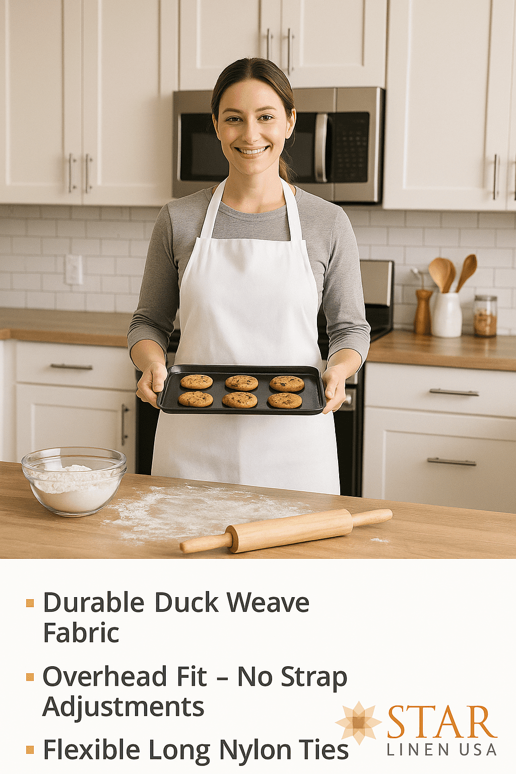 34" x 36" White Bib Apron Without Pockets, Duck Weave Cotton-Poly Blend, Unisex, Long Tie (12)