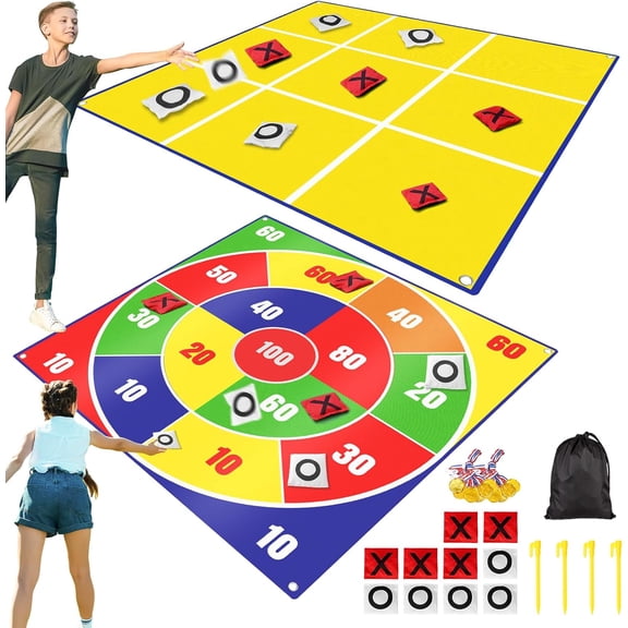 2-in-1 Giant Bean Bag Toss & Large Tic Tac Toe Outdoor Games for Kids Adults-4.5ft Giant Outside Lawn Yard Camping Field Day Games for Kid Family-Backyard Fun Carnival Outdoor Giant Yard Games