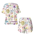 thumbnail image 6 of Wukai Spring Flowers Birds Print Women's Pajama Set - Short-Sleeve Top and Shorts with Elastic Waistband and Pockets for Loungewear, Yoga, and Casual Wear-3X-Large, 6 of 8