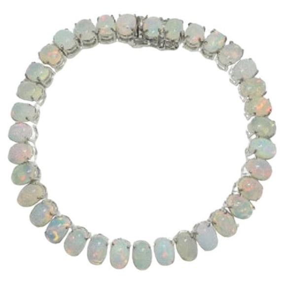 VRJewels Handmade 16.45 Carat Fire Opal Tennis Bracelet in 925 Sterling Silver