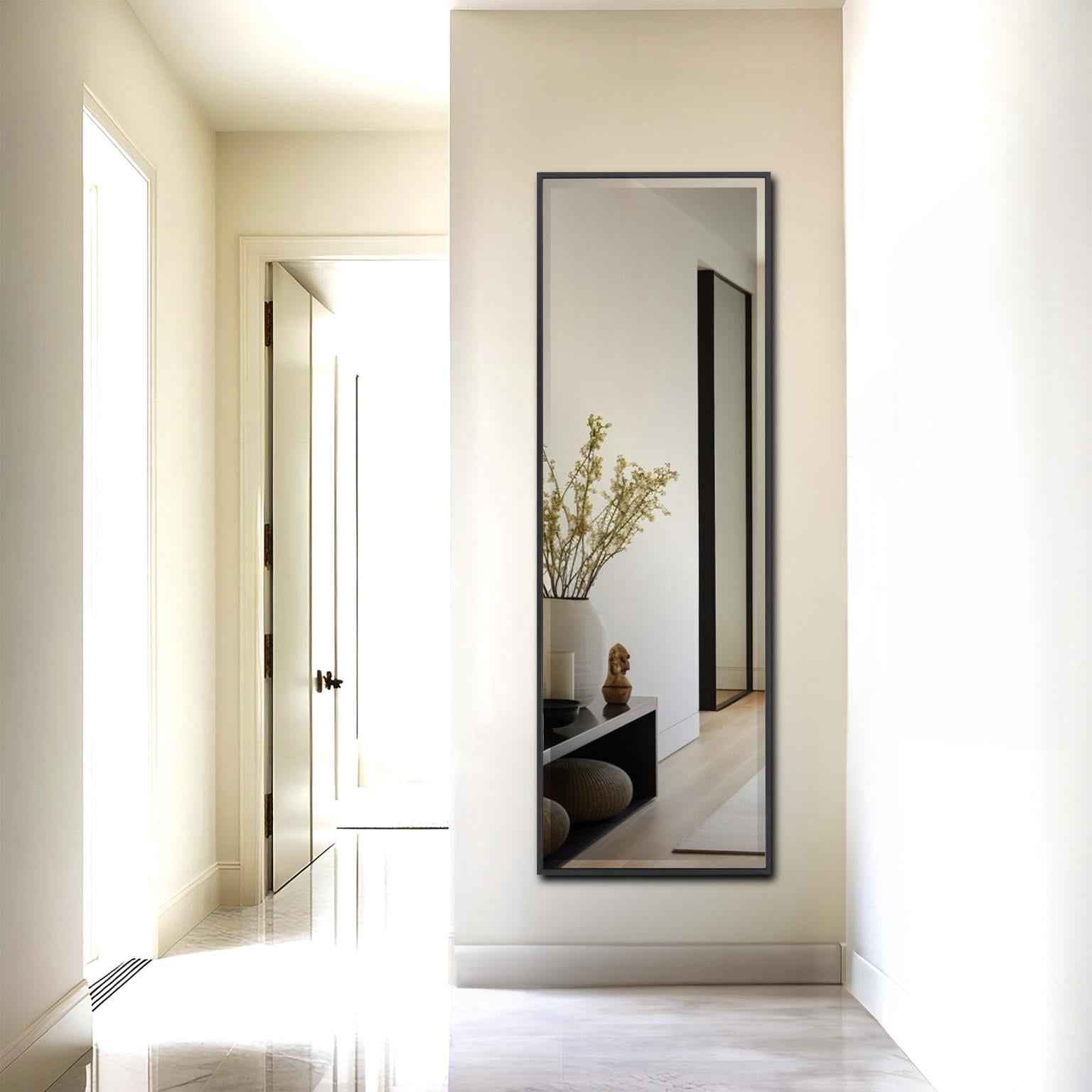 Tyler Dillon Black Rectangular Full Length Beveled Wall Mirror 20"W x 60"H