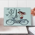 thumbnail image 2 of Eiffel Tower Cutting Board, Illustration of a Woman on Alexander III Bridge in Paris Riding a Bike, Decorative Tempered Glass Cutting and Serving Board, Small Size, Grey Red Peach, by Ambesonne, 2 of 5
