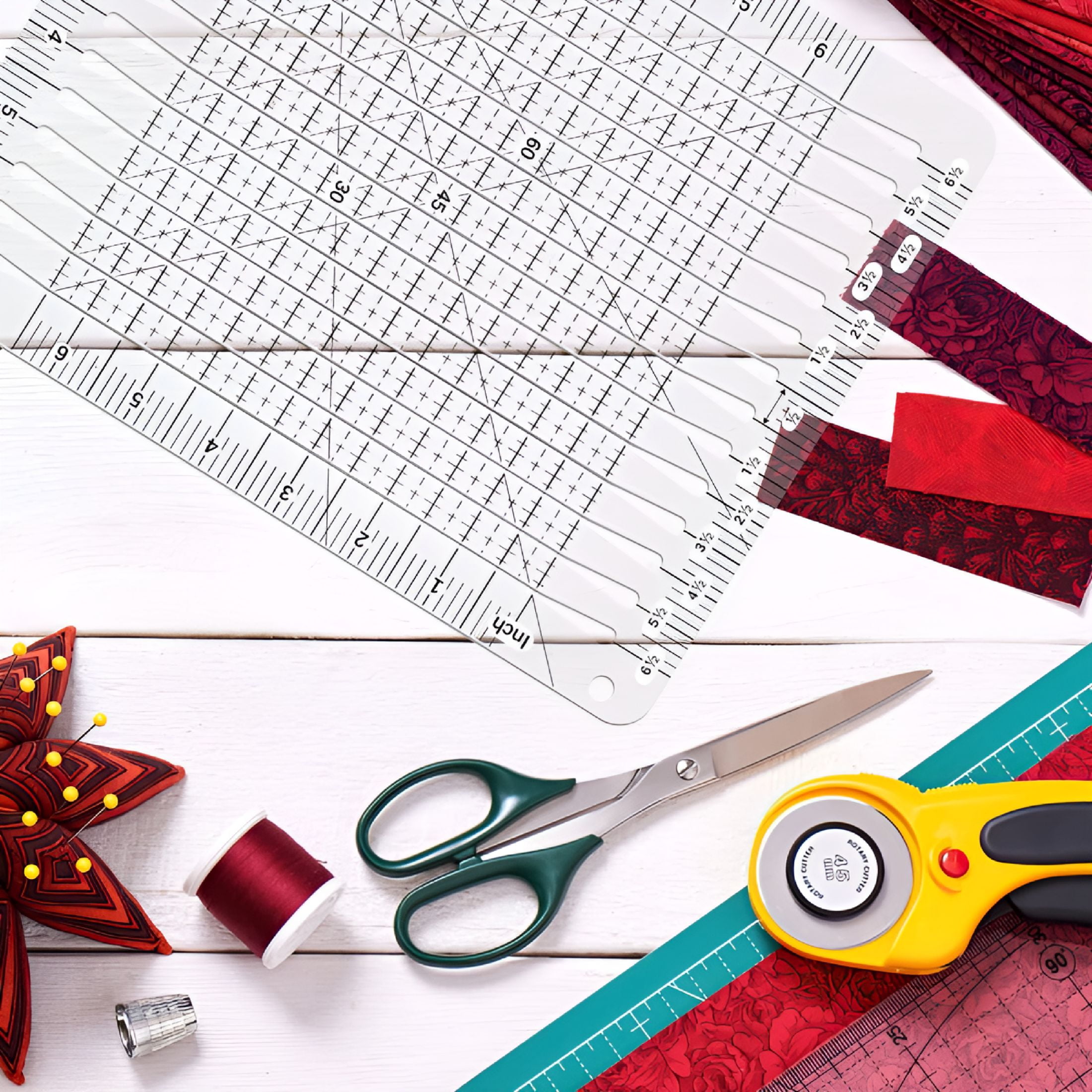 CCOCC 6/12inch Scale Slotted Quilting Ruler Acrylic Fabric Strip Cutting Sewing Patchwork Template Arts Crafts Supplies Tools