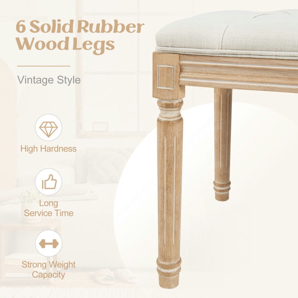 Finihen Dining Bench, Upholstered Bench, French Vintage Entryway Bench 47 Inch Upholstered Dining Bench, for Living Room, Bedroom, Porch, Entryway, Beige Finihen Dining Bench, Upholstered Bench, French Vintage Entryway Bench 47 Inch Upholstered Dining Bench, for Living Room, Bedroom, Porch, Entryway, Beige