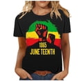 thumbnail image 1 of Tops de Manga Corta para las Mujeres de Ajuste Suelto, Día de la Independencia Negro Impreso, Cuello Redondo Suelto Superior, 1 of 5