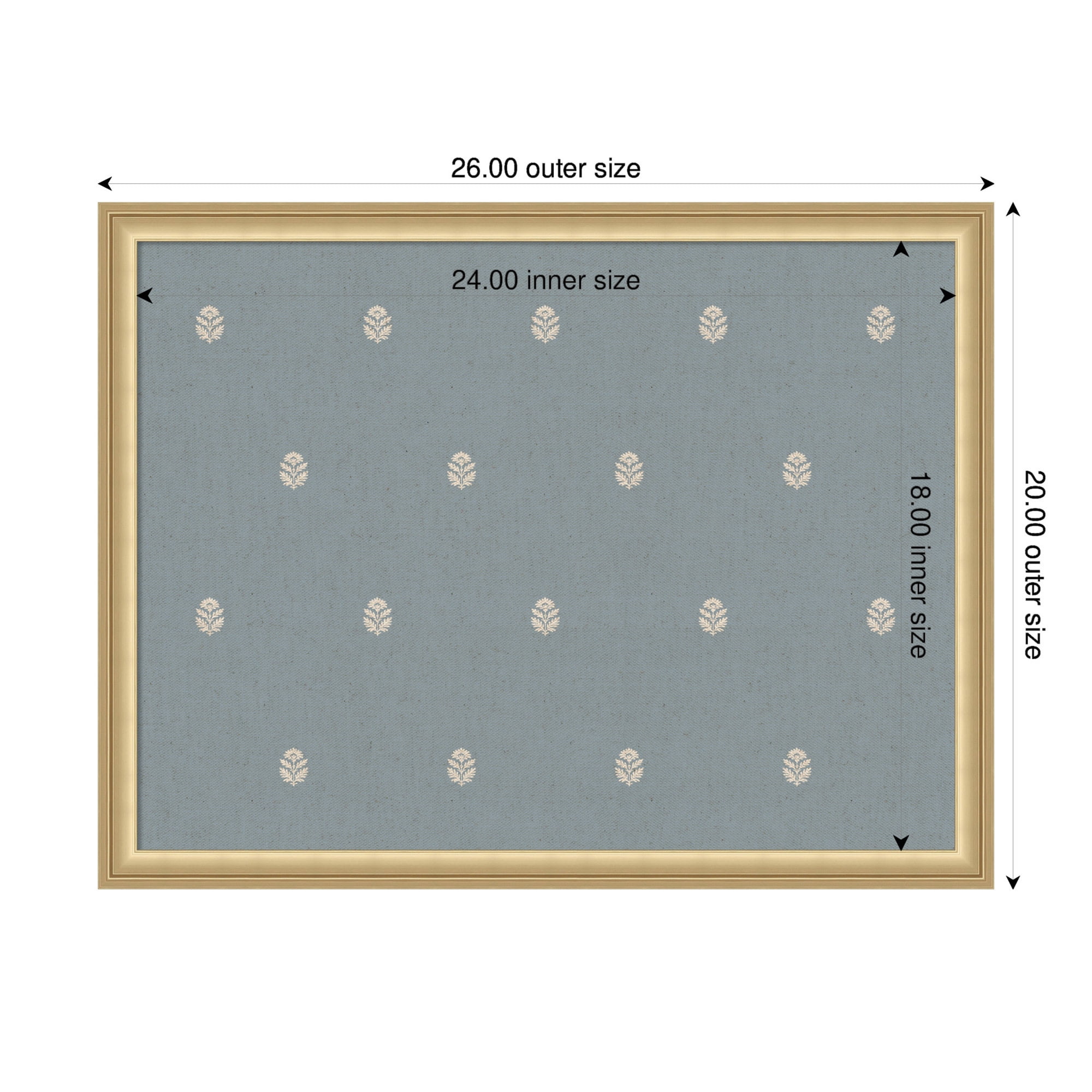 Kate and Laurel Framed Fabric Pinboard 26 x 20, Blue Botanical Block Print Printed Linen Classic Bulletin Board for Use as a Vision Board or Wall Organization, Florence Gold Frame