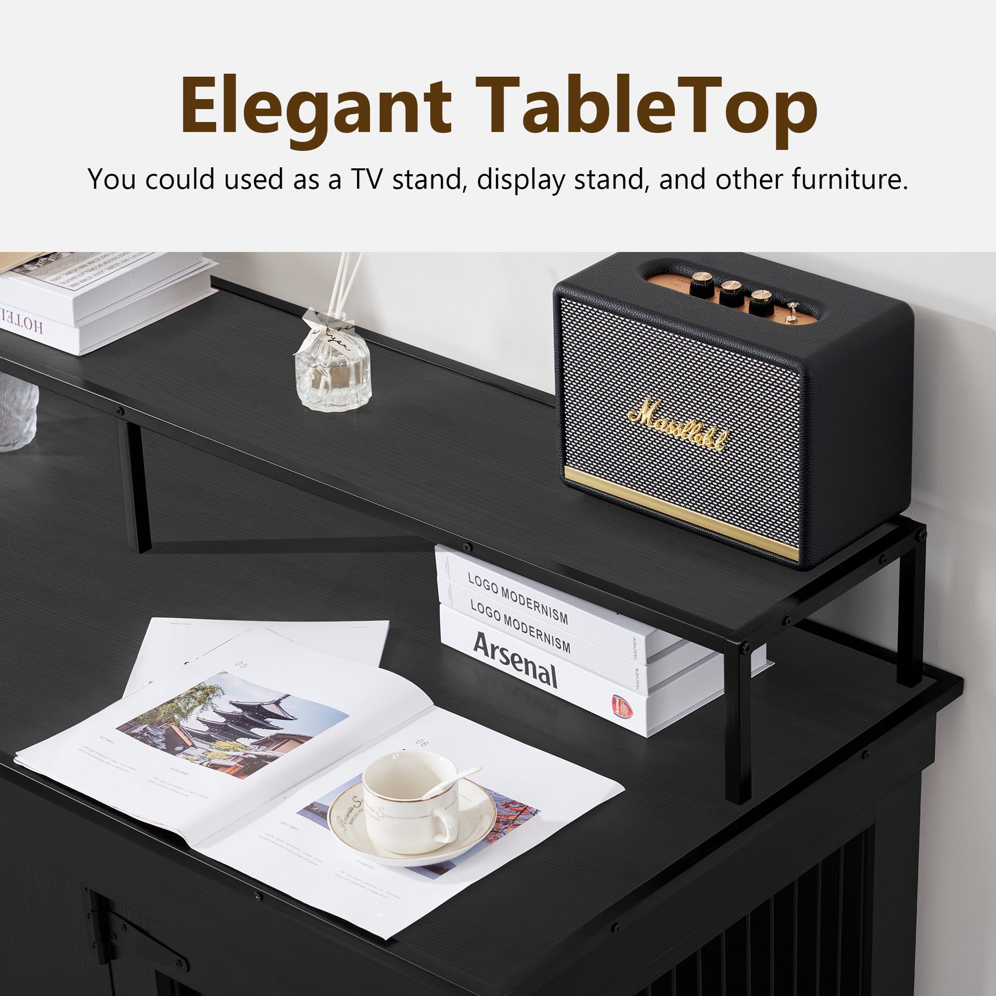 MCombo 52.7‘’ 2-Door Wooden Dog Crate Furniture TV Stand 1861 (Black)