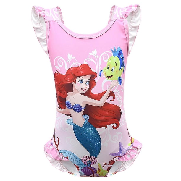 Traje de baño de una pieza con dibujos animados de princesa sirena para niñas