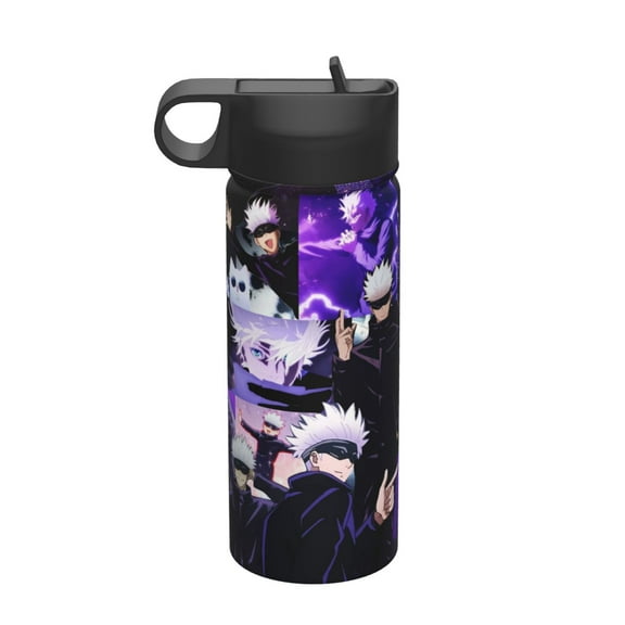Satoru Gojo Insulated Water Bottle with Straw Lid, 18 oz Double Wall Vacuum Stainless Steel Kids Cup, Leak Proof Sports Thermos for Travel Fitness Hiking Outdoors