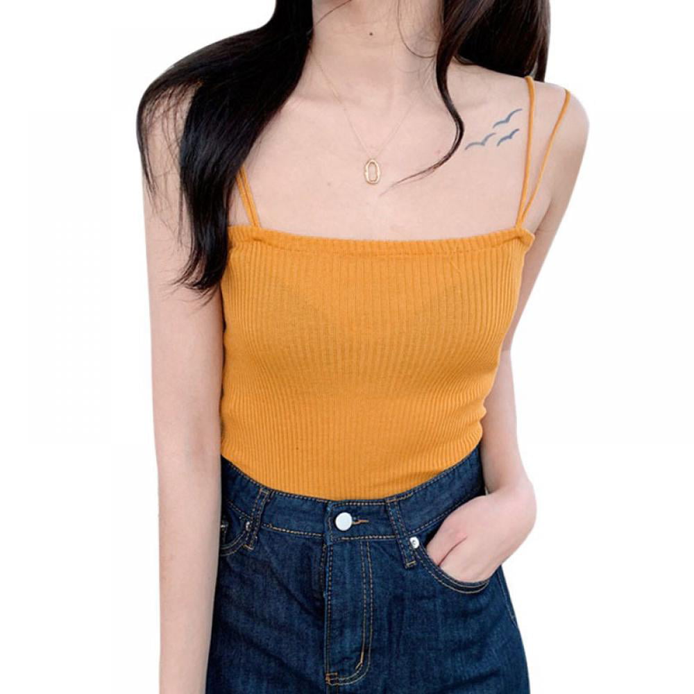 Korean Style Wild Tube Tops,Female Slim Fit Camisole,Women Camis Top,Double Spaghetti  Strap Camisole,Knitted Vest Top 
