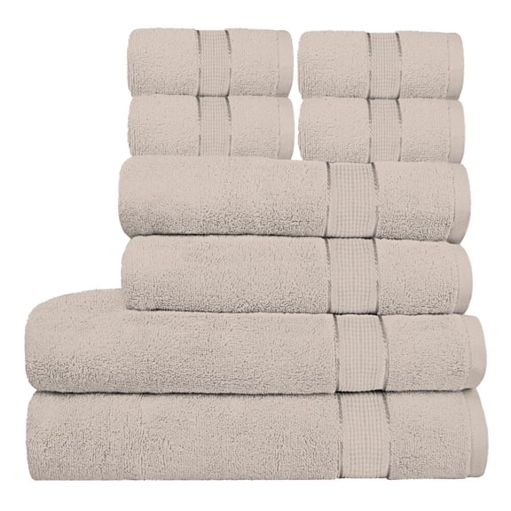 Taupe Towel Set of 8, 600 GSM Bath Towels, 100% Premium Cotton