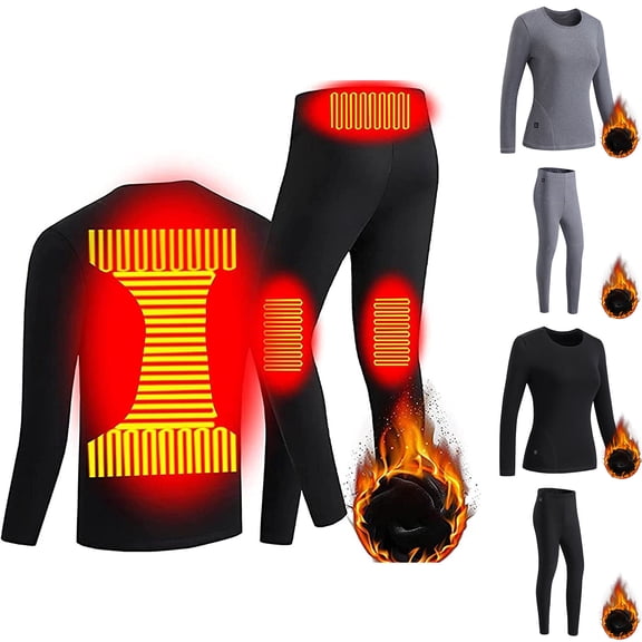 LangJing Women's Heated Thermal Underwear Set Fleece Lining Long Johns Thermals Top Pants Set Winter Outdoor Cold Weather Black,L