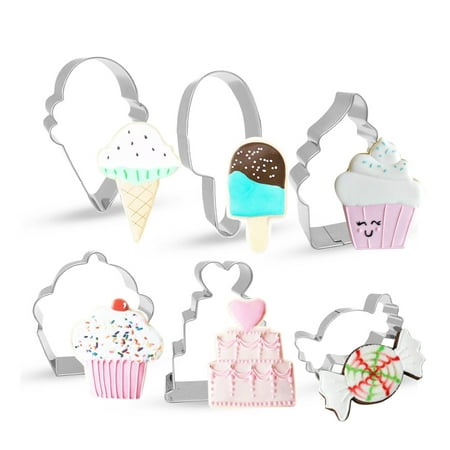 

YOWELL Ice Cream Cupcake and Sweets Cookie Cutters Set(6 Pieces) Stainless Steel Cutters Molds Cutters for Making Ice Cream Cone Popsicle Soft Serve Ice Cream Cupcake Love Cake and Candy