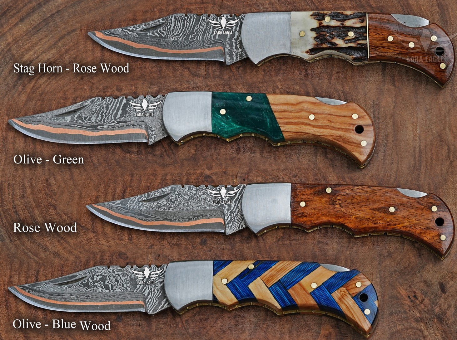 Lara Eagle Personalized Handmade Copper Damascus Folding Knife for Men- Copper Anniversary Pocket Knife - Groomsman Gift Knife- Outdoor, Camping, Hunting & Survival Gift for Him, Father, Husband