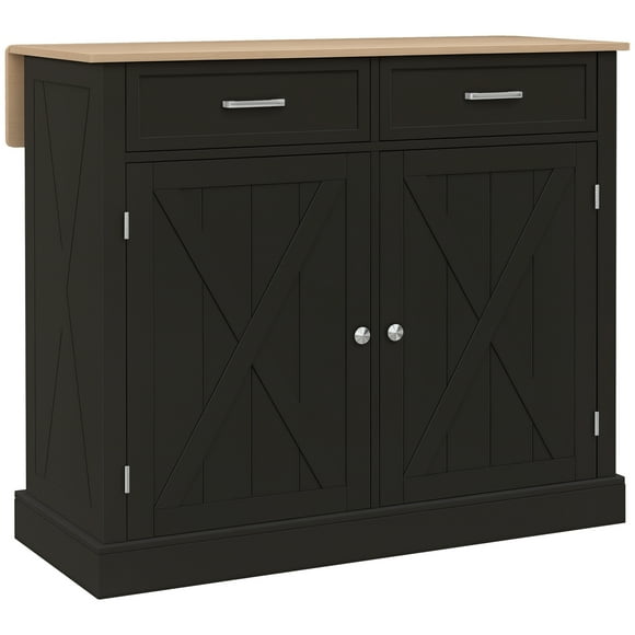 HOMCOM Kitchen Island with Drop Leaf Kitchen Cart with Storage Black