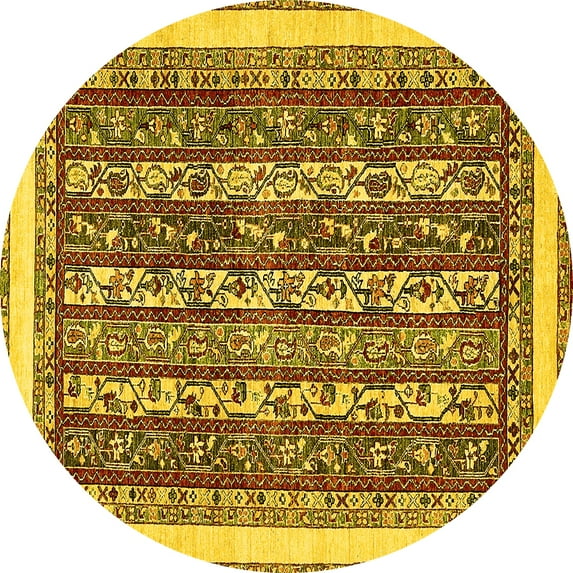 Ahgly Company Indoor Round Abstract Yellow Modern Area Rugs, 8' Round