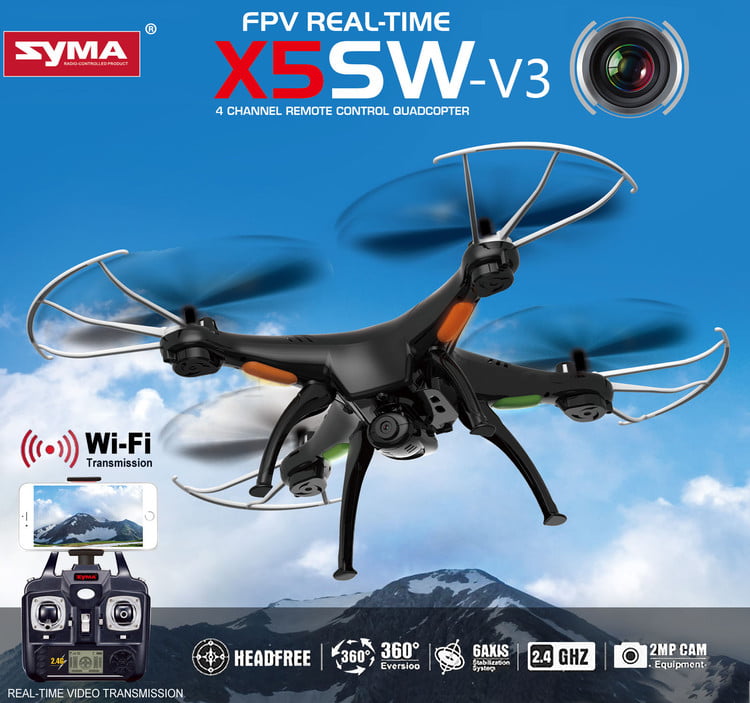 Syma X5SW-V3 RC Quadcopter Drone Wifi FPV With HD Camera 2.4G 4CH RTF Black 