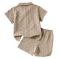 thumbnail image 4 of Toddler Boy Outfits 2 Piece Solid Print Lapel Short Sleeve Button Pocket Shirt Top And Shorts Daily Wear Boys' Clothing Sets Size 3-4 Years, 4 of 9