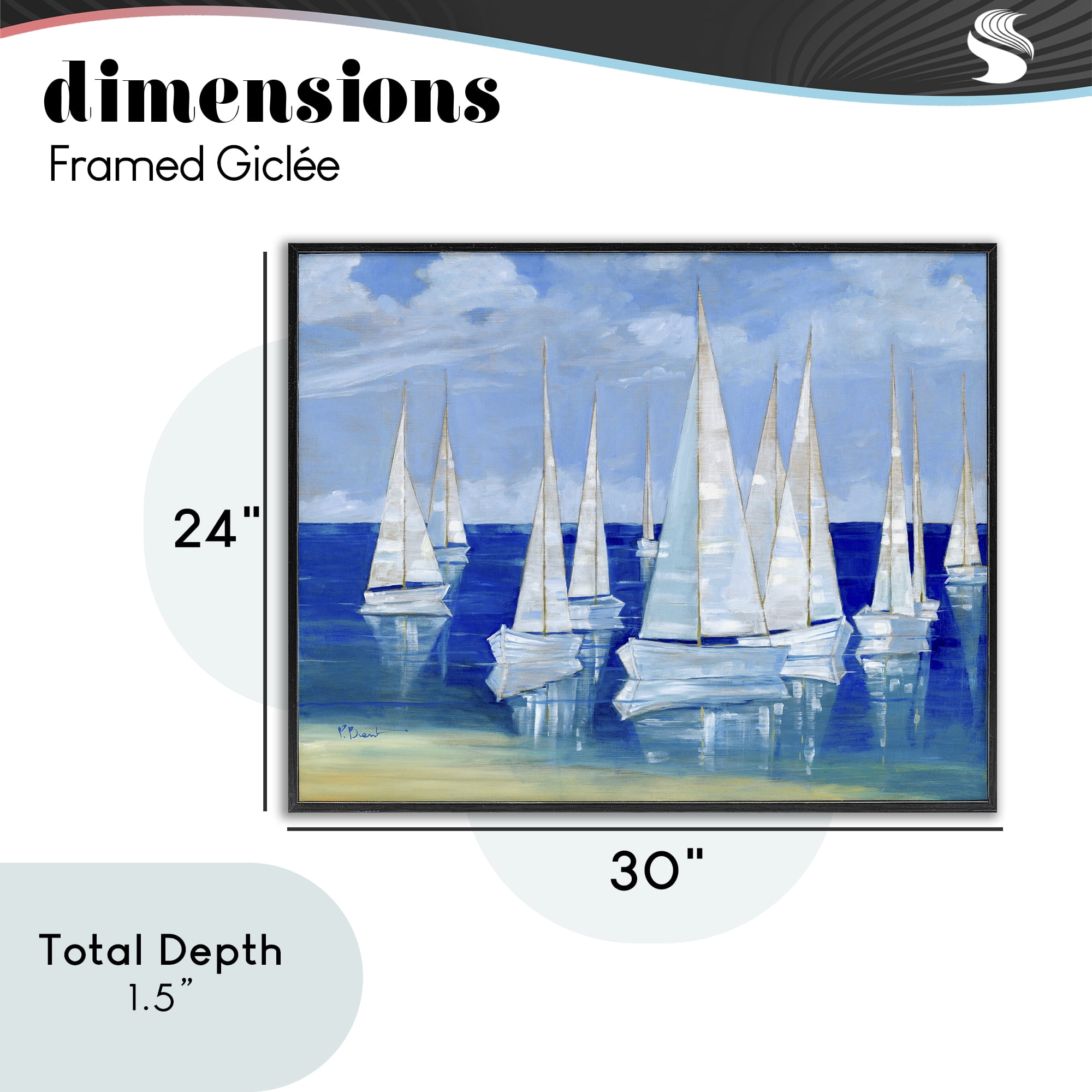 Stupell Industries Blanco Beach Sailboats Black Framed Giclee Art, design by Paul Brent