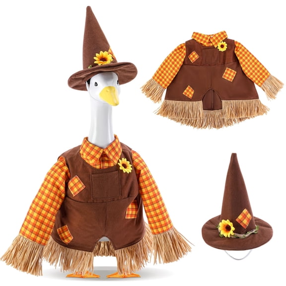 Ebaokuup 2-Piece Scarecrow Goose Outfit for 23" Garden Goose Statue