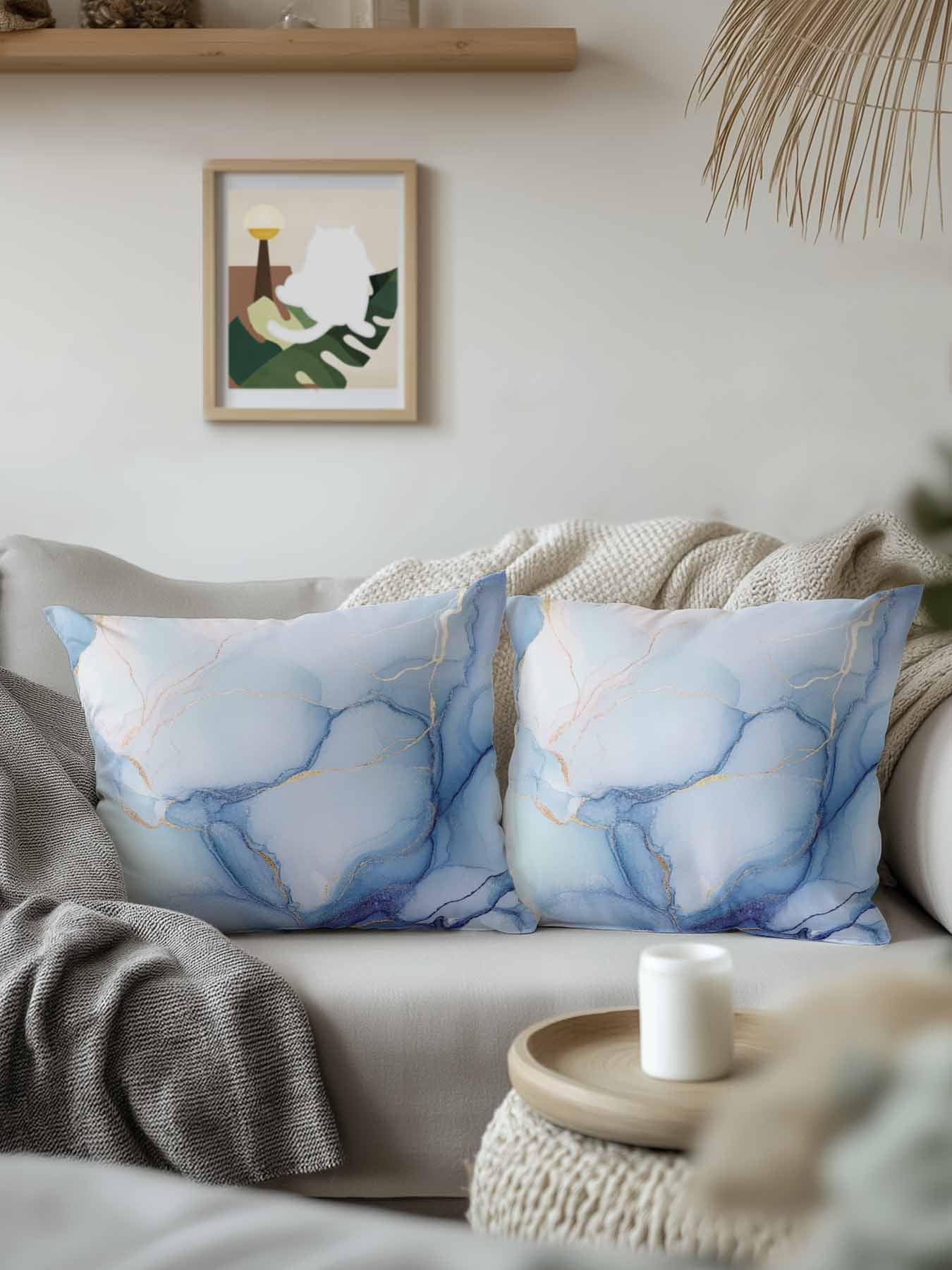 Outdoor Pillows Waterproof, Blue Marble Bedding Throw Pillows with Insert for Couch Sofa Bed, Gradual Modern Abstract Art 18x18 Inch Pillowcases Decorative Camping Patio Pillow Set of 2