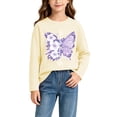thumbnail image 5 of fnnxnal Girls Long Sleeve Cotton Tee, Beige Butterfly Floral Print Crew Neck T-Shirt, Casual Top for Girls 2-13 Years,Size 2-3 T, 5 of 7