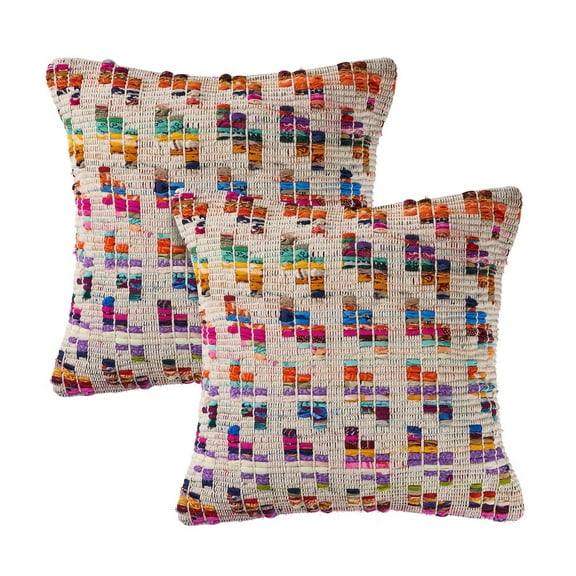 LR Home Chindi Cotton Blend Pillow Set of 2 in Multicolored/Tan, 20" x 20"