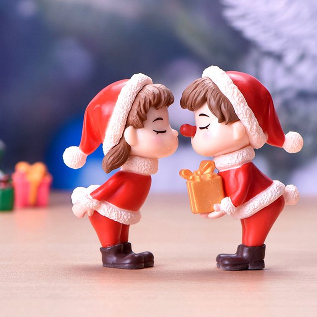 Mini figura de pareja navideña, muñeco, árbol de Navidad, bricolaje, decoración de jardín, bonsái, adorno, juguete para niños, figura en miniatura, estatua, artesanía de resina