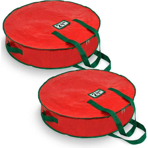 Bolsa de almacenamiento para coronas navideñas, paquete de 2, duradera, material de lona, cierre de cremallera, asa de transporte resistente, protección contra el polvo y las plagas, ideal para organi