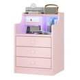thumbnail image 3 of Afuhokles Nightstand with Charging Station and LED Lights, Night Stand with Hutch and Storage Drawers, Pink, 3 of 8