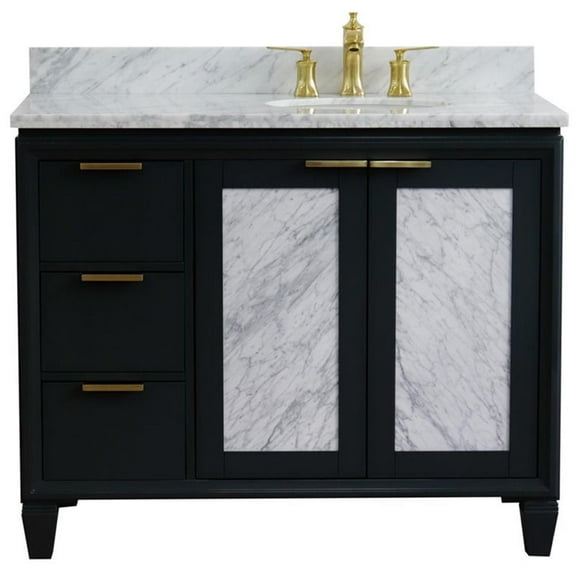 Trento Solid Wood Vanity with Right Oval Sink in Gray/White Carrara
