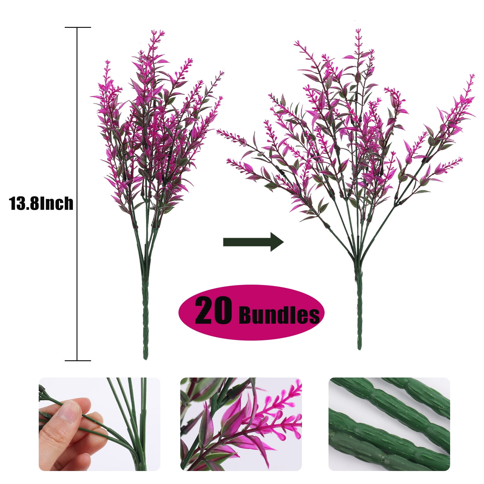 RECUTMS 20 Bundles Artificial Flowers for Outdoor Spring Decoration, UV Resistant Faux Outdoor Plastic Greenery Shrubs Plants Hanging Planter Home Garden Decor(Fuchsia)