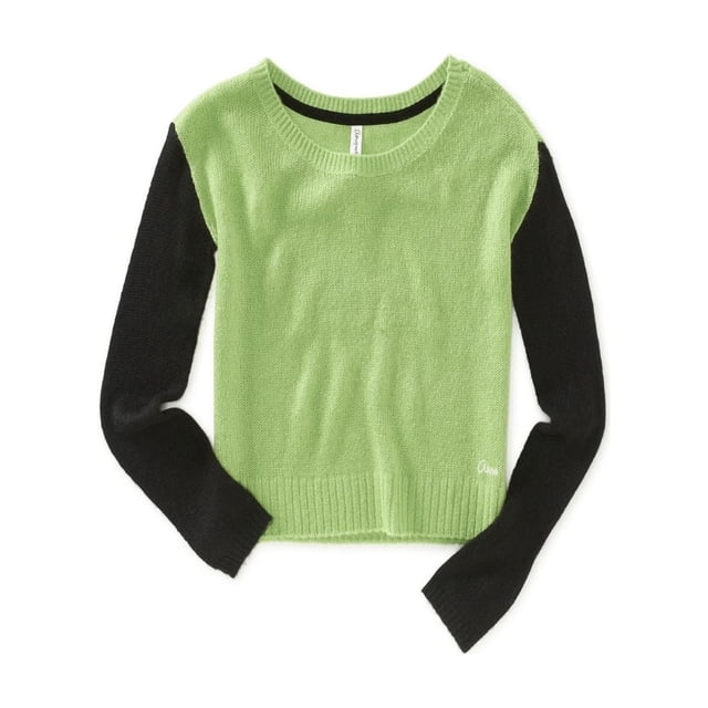 Aeropostale suéter de punto con mangas colorblocked para mujer, verde, mediano