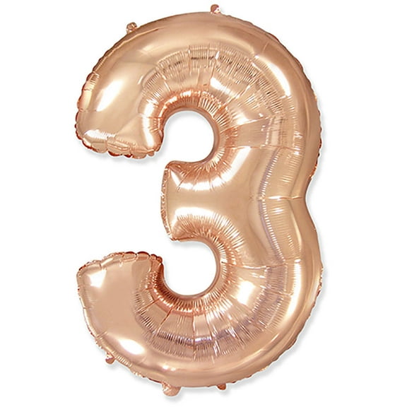 42 inch Number 3 - Rose Gold Foil Mylar Balloon - Party Supplies Decorations
