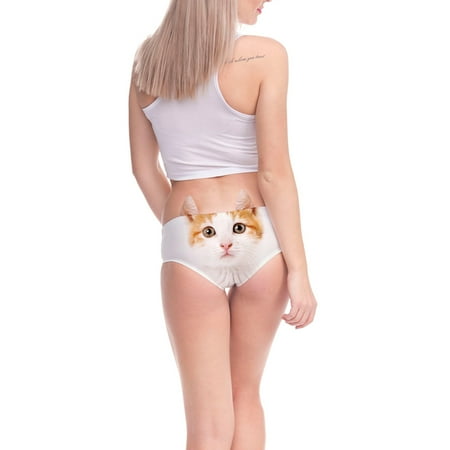 

ZHUASHUM Panties For Womens Funny 3D Cat Printed Animal Middle Waist Tail Gifts With Cute Ears Underwear Women Briefs