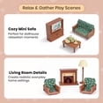 thumbnail image 4 of OLEOCA Family Deluxe Dollhouse Living Room Set — Sofa & Two Armchairs, Coffee Table, TV Stand, Fireplace, Floor Lamp, Plant & Tea Set — Dollhouse Furniture & Accessories for Ages 3+, 4 of 7