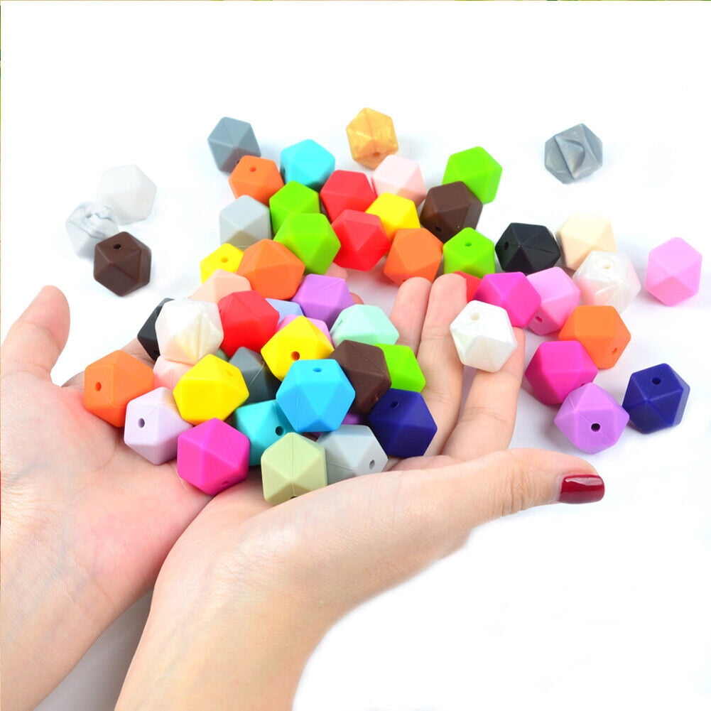US 60-120 Pack 14mm Hexagon Silicone Beads Bulk Assorted Rubber Large Polygonal