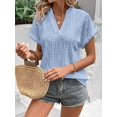 thumbnail image 4 of Women'S Summer Tops Casual V-Neck Cap Sleeve Shirt Light Crochet Textured Vest Shirt Sky Blue XXL, 4 of 9